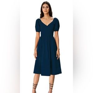 Tie-Back Cotton Poplin Surplice Dress - navy